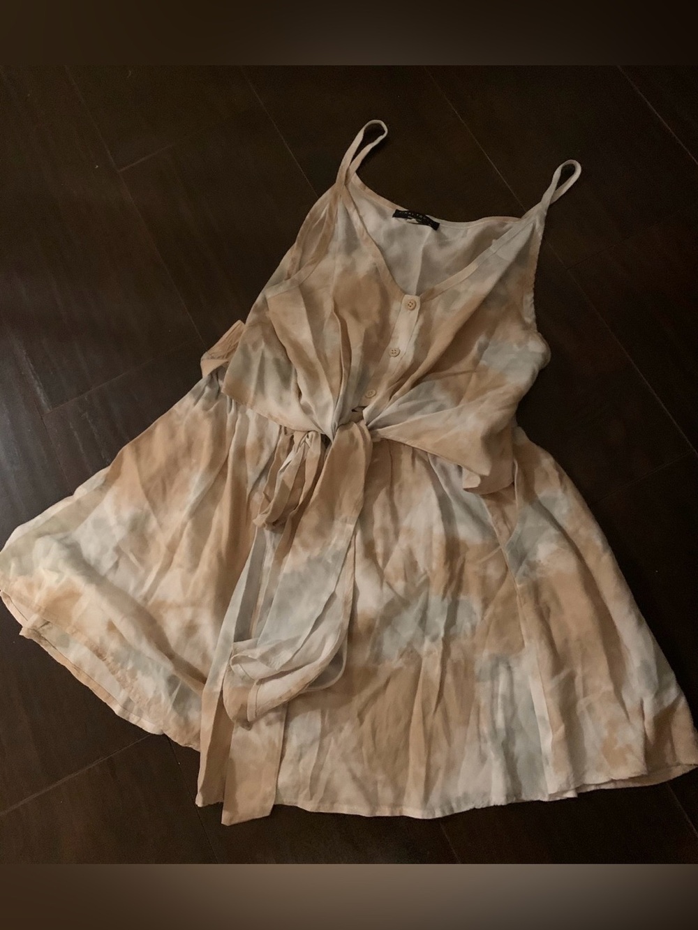 Tie-Front Button Front Crop Tank and Elastic Waist Short Set in Light Tie Dye